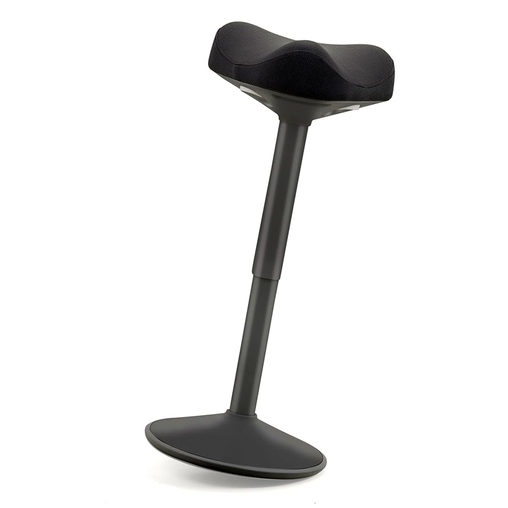 Tabouret Ergonomique à Bascule, Hauteur Réglable, Assise Confort Matelassée Forme Selle, Base Bombée Antidérapante, Noir