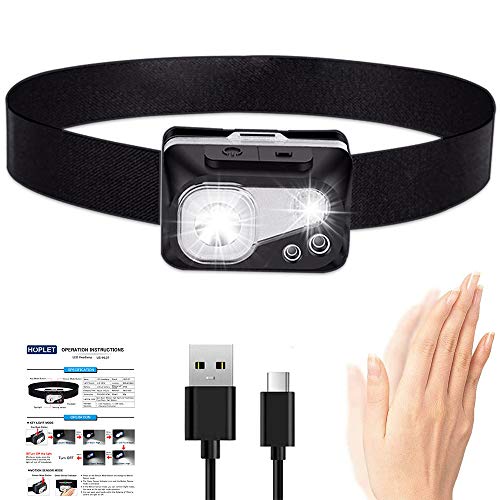 Hoplet Lampe Frontale Puissante LED Rechargeable USB Lampe Torche 800LM avec 5 Modes d’Eclairage,IPX8 Étanche,Détecteur de Mouvement Lampe Frontale pour Pêche, Randonnée,Cyclisme,Lecture,Camping