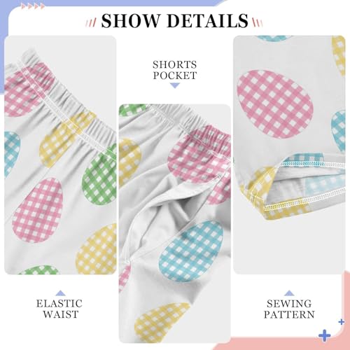 Easter Eggs Colorful Plaid Boys Long Pants Soft Trousers Elastic Waist Kids Lounge Bottoms with Pockets S-XL4