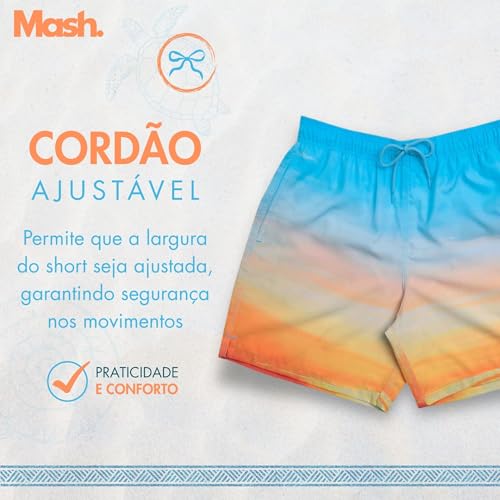 MASH Short Praia Masculino Bermuda Dryfit Elastano Sunset, Azul Claro, GG