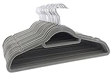 Ultra-Thin, Velvet, No-Slip, Clothes Hangers with Bonus Accessory Bar - Gray - Set of 50 for Shirts, Sweaters and Pants and Bonus Pink Hanger - 17.5 x 0.2 x 9.5