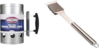 KINGSFORD Heavy Duty Deluxe 10.74” Charcoal Chimney Starter & Cuisinart 16.5” Stainless Steel BBQ Grill Cleaning Brush and Scraper