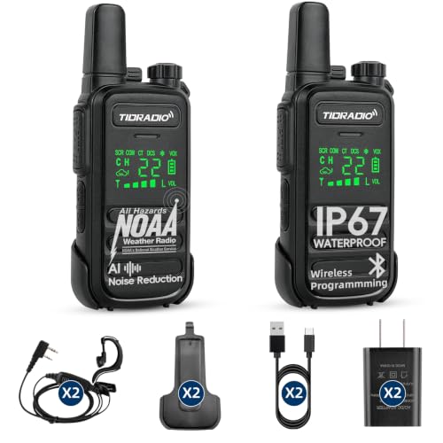 TIDRADIO TD-M11 Plus FRS Walkie Talkies Long Range, Waterproof/Dustproof,AI Noise Reduction,Web Bluetooth Programming,NOAA,VOX/Hand-Free,22CH,for Hunting,Camping,Emergency Use,Two-Way Radios,2Pack