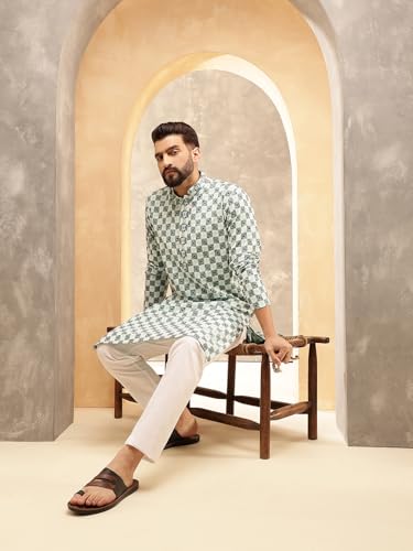 Image of SOJANYA (Since 1958 Men's Cotton Rayon Embroidered Sequinned Kurta with White Pyjama