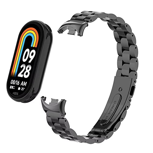 T-BLUER Compatible for Xiaomi Mi Smart Band 8 Strap,Mi Band 8 Stainless Steel Metal Replacement Band Bracelet Wristband Accessories for Xiaomi Smart Band 8 Black - Image 3