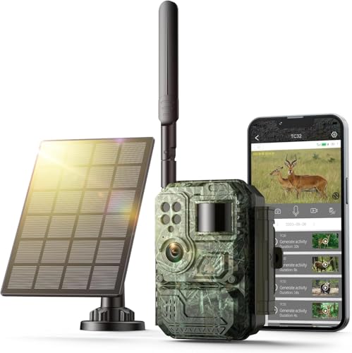VOOPEAK 4G Camera de Chasse Solaire, Camera Chasse avec Carte SIM Flux Illimité, 1080P HD Caméra de Chasse Connectée Telephone Vision Nocturne Détecteur de Mouvement Étanche IP66 Piege Photographique