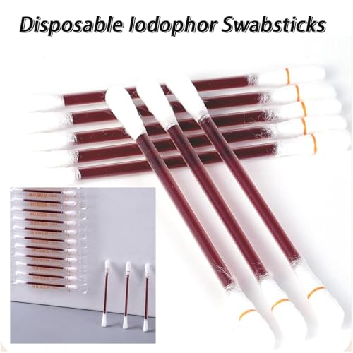 Image of UCRAVO 50 Pcs Cotton Iodine Swabs Individually Wrapped Disposable Swab sticks Medical Sanitary Fiber Effective Cleaning and Disinfection with Soft and Gentle Touch First Aid Swabs Iodine Wound Cleaner
