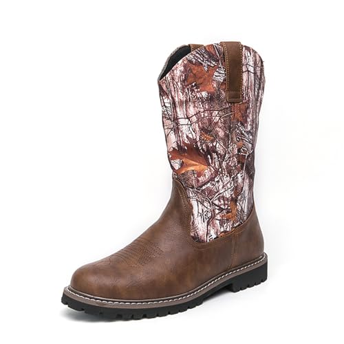 Western Cowboy Boots for Men Soft Toe,Men's Waterproof Round Toe Work Boots for Men