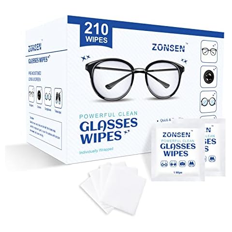 Pre-Moistened Lens Wipes, ZONSEN Glasses Cleaning Wipes Individually Wrapped, Disposable Screen Wipes Portable Travel Cleaner for Screens, Eyeglasses, Camera, Tablets, Smartphone, Keyboards (210 Pack) Cover