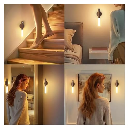 Aplique de pared LED recargable de madera blanca con sensor de movimiento, pack de 3 unidades 4