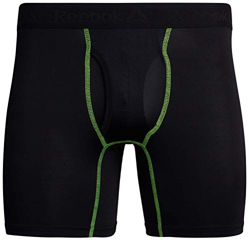 Reebok Mens Boxer Briefs - 4 Pack Performance Stretch Mens Underwear Boxers with Functional Fly, 6" Inseam Boxers for Men, Size Large, Black