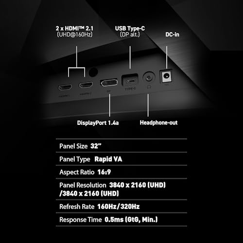 Image of msi MAG 321CUPDF 32-inch 3840 x 2160 (UHD) Gaming Monitor, 320Hz, AMD FreeSync Premium, HDMI, DisplayPort, VESA, Tilt, Height Adjustable, Speaker, 0.5ms, Black