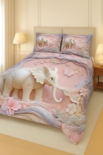 Image of King Size 7D Digital Print Bedsheet - 350 TC Cotton, Kids Friendly Design, Soft & Breathable 180 GSM Fabric, Machine Washable, Gift-Ready Packaging. (108x108 Inches). (Elephant)