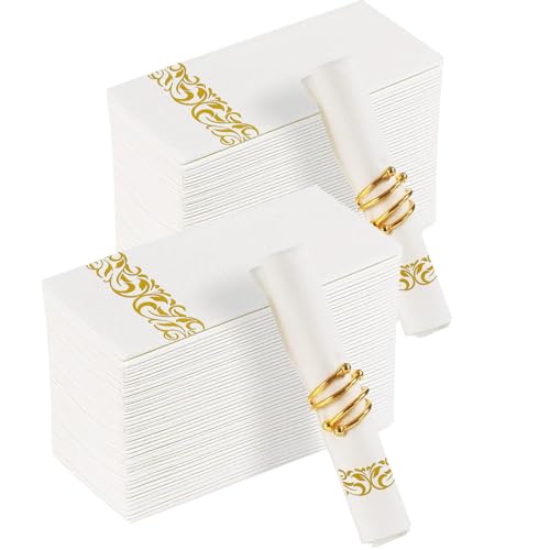 YIDUHAO White Disposble Cloth Like Napkins,Line Feel Paper Napkins for Weddings,Parties,Pack of 100