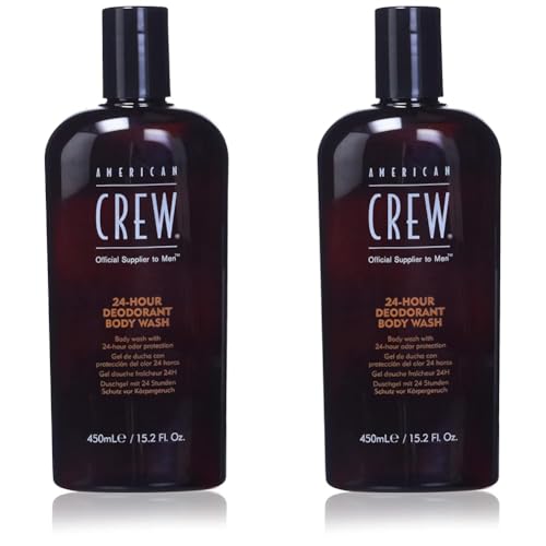 AMERICAN CREW – 24 h Deodorant Body Wash, 450 ml, Pflegedusche für Männer, Duschgel für Feuchtigkeit & lang anhaltenden Schutz vor Körpergeruch, mit Teebaum- & Pfefferminzöl (Packung mit 2)