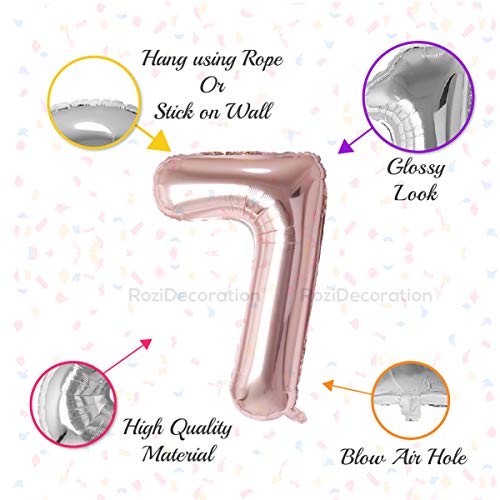 Image of Rozi Decoration 32 inch Inch Rose Gold 7 Number Foil Balloons for 7th Birthday Decoration Items | 7 Number Balloon for Birthday | 7th Anniversary Decoration Items | 7 Number Helium Balloons Pack of 1 Pcs