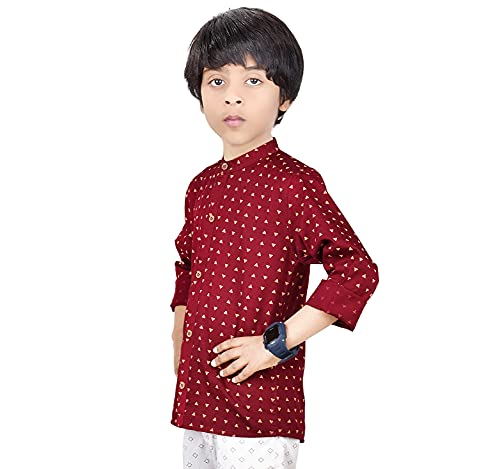 Image of Made In The Shade 100% Cotton Kid's Full Sleeve Mandarian Chinese Collar Printed Casual Shirt