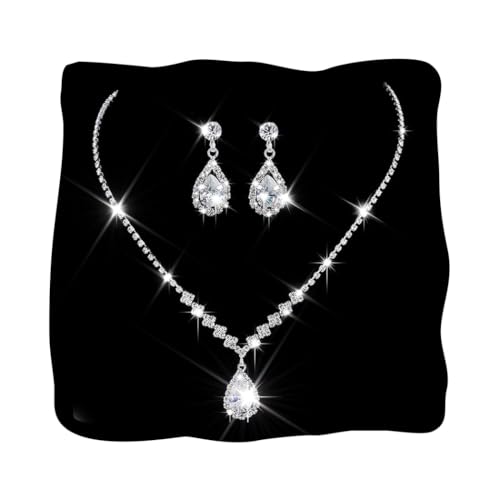Unicra Silver Wedding Jewelry Sets Rhinestone Prom Necklace Set for Women