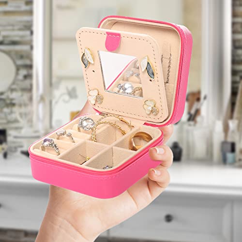 Image of KElofoN Travel jewelry case Travel jewelry box Travel Jewelry Organizer Small Jewelry Organizer Box Gift for Girls Women with Mirror(Rosy)