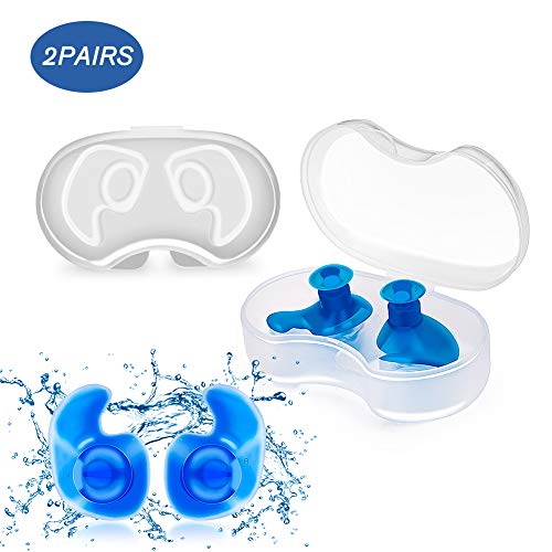 Coquimbo Swimming Ear Plugs, 2 Pairs Reusable Silicone Waterproof Ear Plugs for Swimming