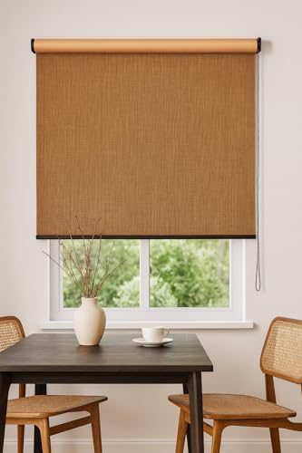 Image of 100% Blackout Premium Roller Blinds for Windows 23 Inch W X 96 Inch L| Textured Linen Fabric | Thermal Insulated Roll-Up Shades | UV Sun Protection for Home & Office | Heavy Duty | Ash Brown