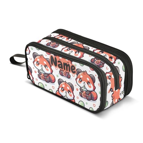 Image of Custom Cute Red Panda Bubbles Pencil Case Box Boys Girls Personalized Name Large Pencil Pouch Stationery Pen Bag Organizer for Kids Adults School Office