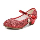 Letuwj Zapatos de vestir para niñas, zapatos de princesa para boda, fiesta de cumpleaños, graduación, lentejuelas y diamantes de imitación para niños pequeños y grandes, Red, 18 EU