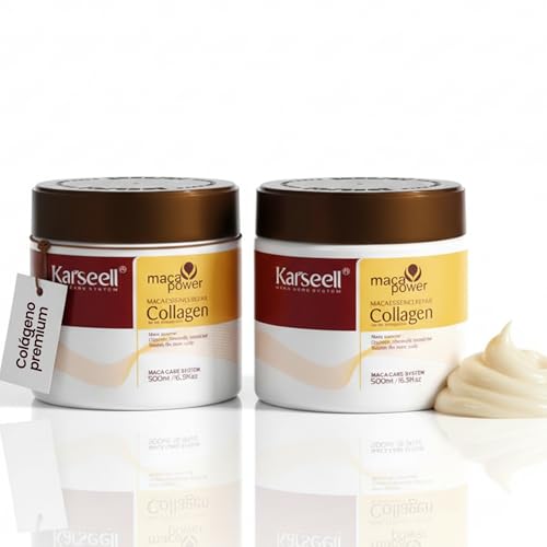 Karseell MACA CARE SYSTEM Pack de 2 Mascarilla Capilar Profesional Colágeno Argán Coco Karité Hidratante Nutritiva Reparadora Antifrizz Brillo Cabello Seco Dañado Teñido Rizado Sin Sulfatos 2x500ml