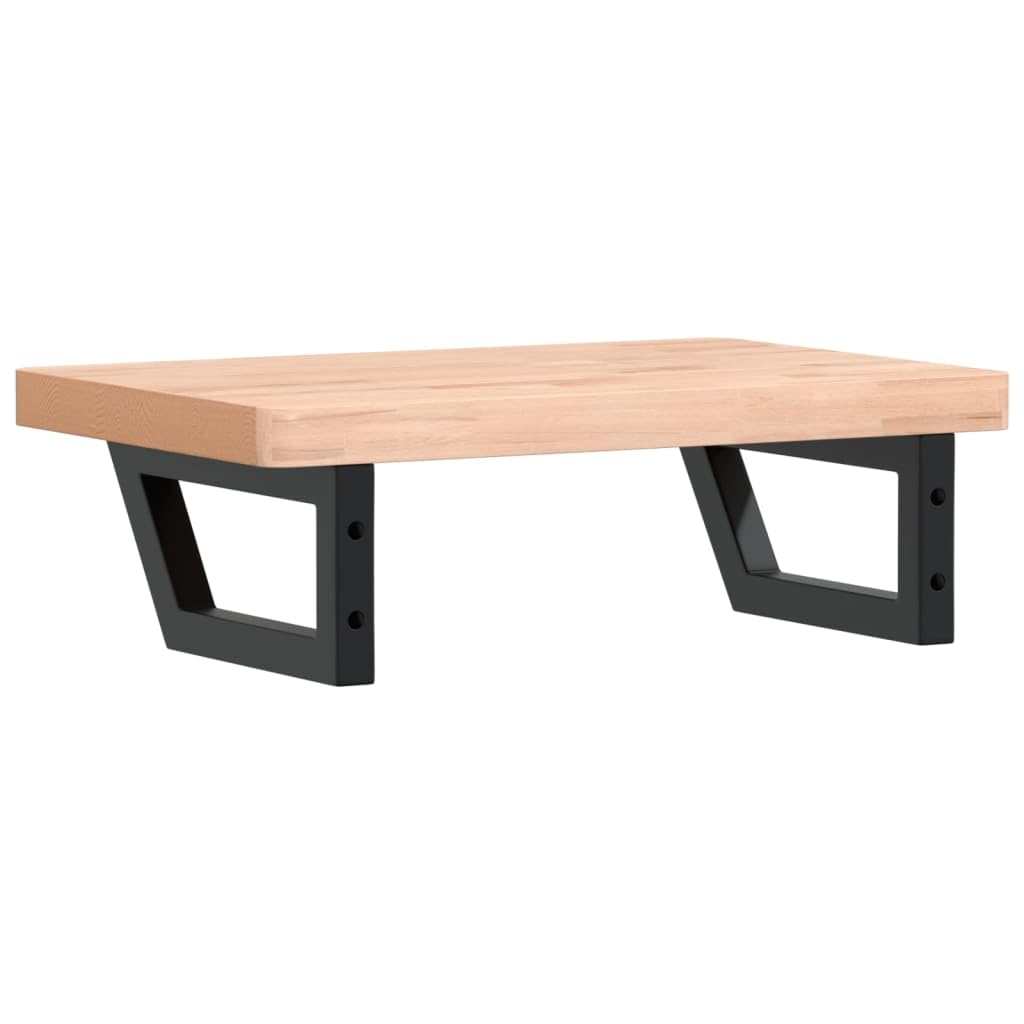 Tapa de lavabo con soporte de 60 x 40 cm, estante para lavabo de pared flotante, consola de lavabo de madera maciza de haya y estructura de acero en forma trapezoidal, placa de madera para