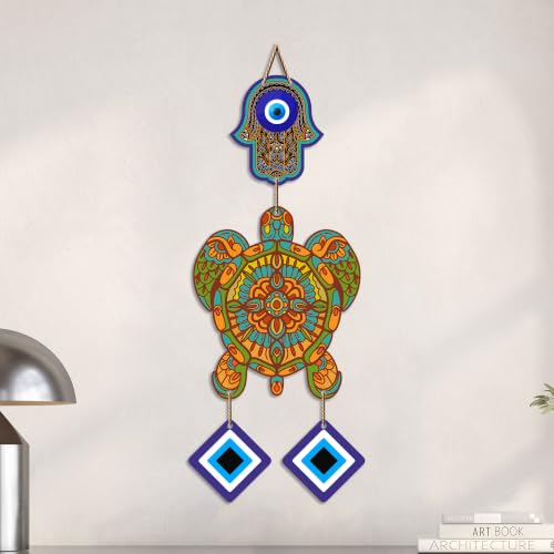 Image of Artvibes Multicolor Turtle Evil Eye Wall Hanging for Home Entrance | Lucky Turtle MDF Vastu Decor | Decorative Wall Art for Living Room | Bedroom | Balcony & Office | Positive Energy Accent (WH 8541N)