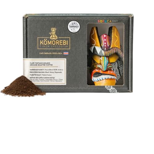KOMOREBI FINCA EXCLUSIVA - Special Edition Pack (8oz premium roasted coffee + Handmade Wood Craft Souvenir 4.7x3.2In) - from Tarrazu, Costa Rica (Ground - Gold Diablito)