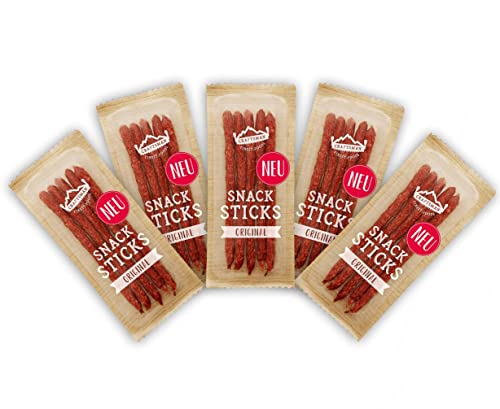 Craftsman Snack Sticks Original (5 x 45 g) | Wurst Snack | Mini-Salami | Fleischsnack to Go | geräucherte Mini Wurst | Herzhafte Salami-Sticks | Rohwurst | Dauerwurst (5 Packungen (5 x 45g))