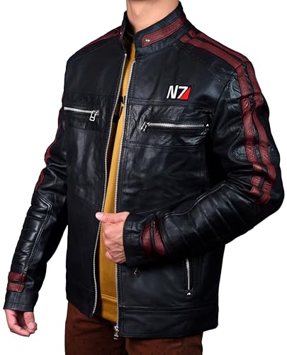Men’s Gaming Mass Effect N7 Real Leather Biker Black Motorcycle Jacket4