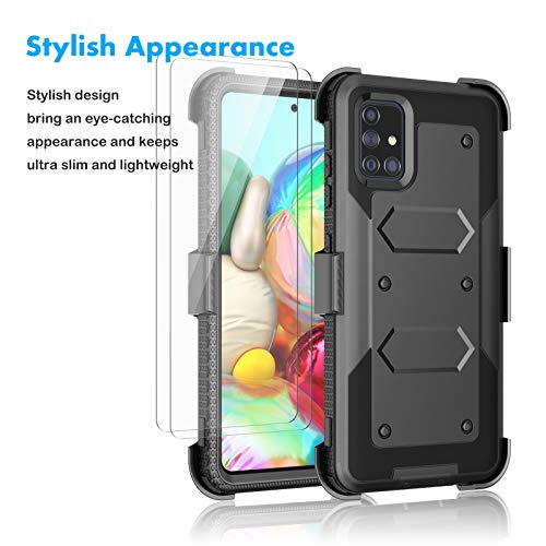 Njjex 11-023937 Rugged Case For Samsung Galaxy A71 5G, For Galaxy A71 Case + Tempered Glass Screen Protector [2 Pack], [Nbeck] Shockproof Heavy Duty Locking Swivel Holster Belt Clip Kickstand Hard Cover [Black] thumb #6