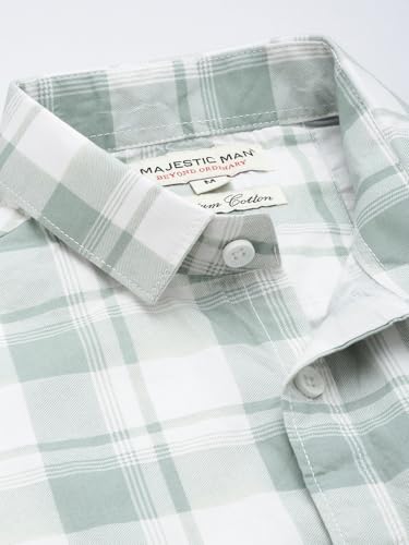 Image of Majestic Man Men Slim Fit Pure Cotton Checkred Half Sleeve Casual Shirt