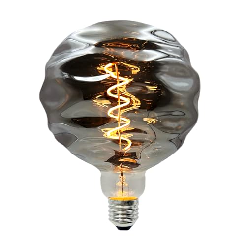 Roomrite Bombilla LED E27 Vintage, Bombillas LED E27 4W Regulable con formas irregulares G150 Φ150mm XXL bombillas decorativas para salón/dormitorio/comedor, Vidrio gris ahumado