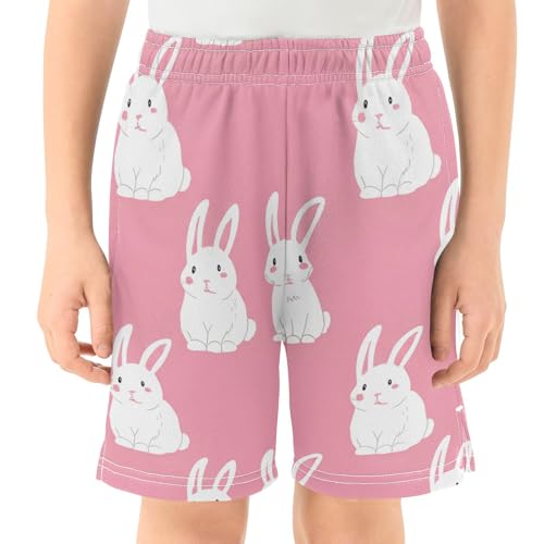 J JOYSAY Cute Bunny Rose Boys Athletic Shorts Kids Youth Casual Shotrs with Pockets Elastic Waistband2