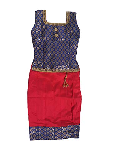 Image of Ashwini Girl's Polyester Pattu Pavadai With Skirt