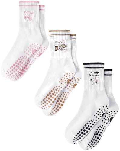 Image of Yawlsow Pilates Grip Socks for Women Yoga Grippy Socks Cute Barre Non Skid Athletic Crew Sticky Sock Workout Hospital