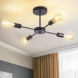 ANWIO Plafoniera da Soffitto Vintage, Lampade a Sospensione, Lampade da Soffitto, Lampadario Soggiorno Stile Industriale Adatto per 4 Lampadine Attacco E27 (Lampadine Escluse)