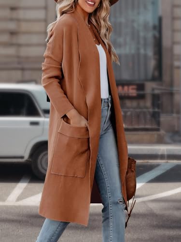 Women's Open Front Knited Loose Cardigan Casual Long Sleeve Draped Knit Pockets Long Jackets Sweater3