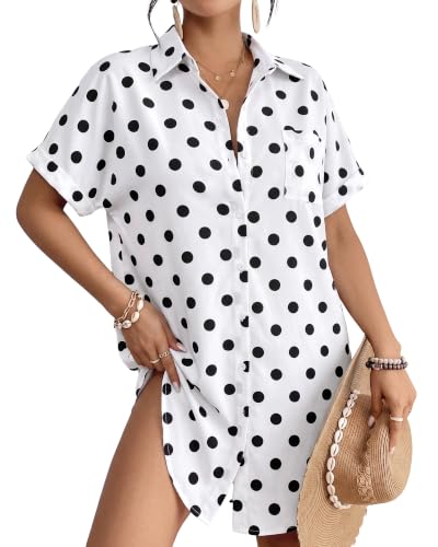 Image of Bsubseach Women Swimsuit Coverup Shirt Dress Button Down Bathing Suit Cover Up Beach Vacation Outfits
