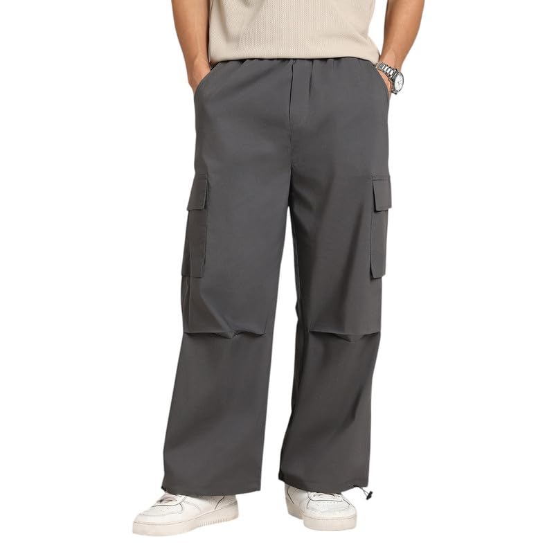 Image of CAHOOT Men's Cargo Trousers for Casual Wear | Mid-Rise | Relaxed Fit | Button Closure | Cargo Pants Crafted with Comfort Fit for Everyday Wear