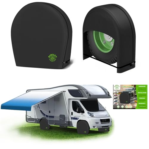 RV Tire Covers Sets of 2,Wheel Tire Covers for Trailers Travel Camper Truck SUV Van,Heavy Duty 600D Polyester,Waterproof Sun Rain Snow Protector,Universal Fits Tire Diameters 26-29Inch,Black