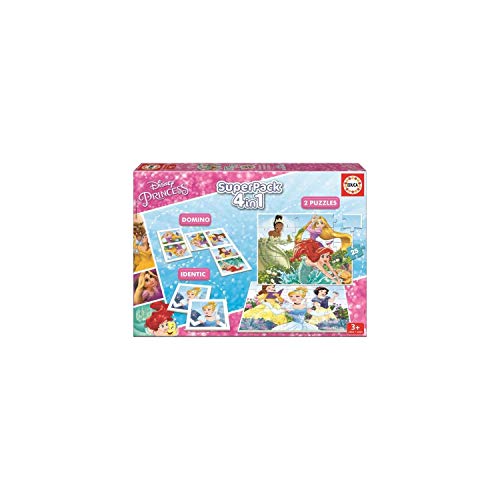 Educa   Superpack Princesas Disney Princess Pack de Domino, Identic y 2 Puzzles, Juego de Mesa, Multicolor (17198)