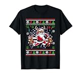 Pull de Noël moche Père Noël avec renne jouant au football américain T-Shirt