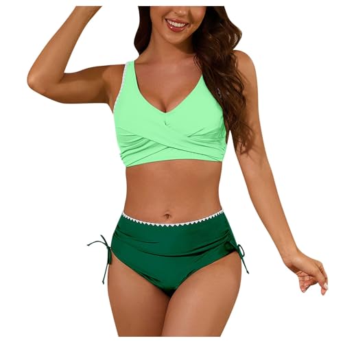 Bikinis Mujer Braga Alta Bañador Reductor Barriga para Vientre Push Up Bikini Traje De Baño De Tanga Cintura Trajes Estampado Push Up Trajes Baño(Light Green, XL)