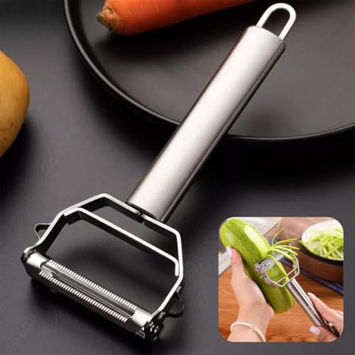 Image of TEKCOOL 2-in-1 Multi-Functional Julienne Peeler for Salad | Stainless Steel Peeler for Vegetables & Fruits | Potato, Carrot & Cucumber Cutter | Salad Slicer with Serrated Blades (17x8x1.3cm)