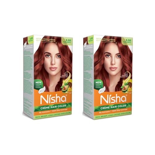 Nisha Creme Permanent Hair Color | Hair Dye Mahogany (Pack of 2)