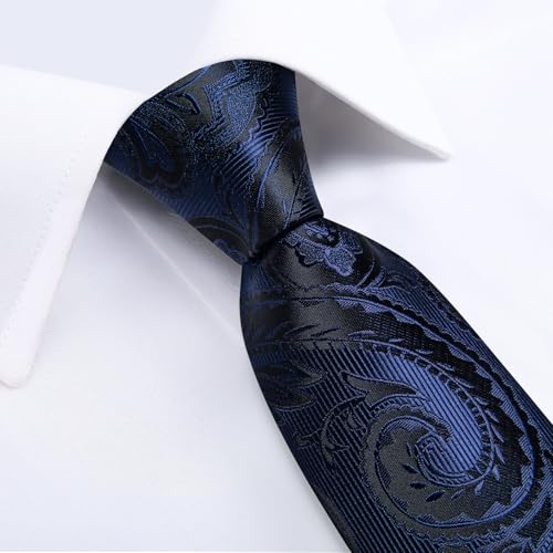 Image of DiBanGu Mens Paisley Tie Set Silk Woven Jacquard Necktie and Pocket Square Cufflinks Gift Set for Wedding Bussiness